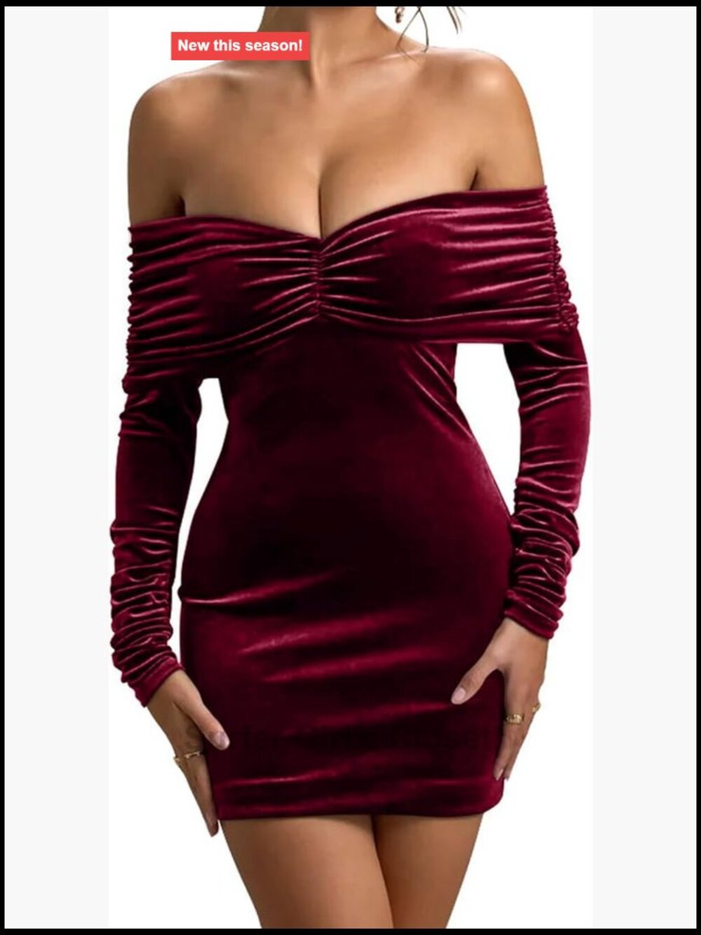 Women's Velvet Long Sleeve Off Shoulder Bodycon Mini Cocktail Dress
